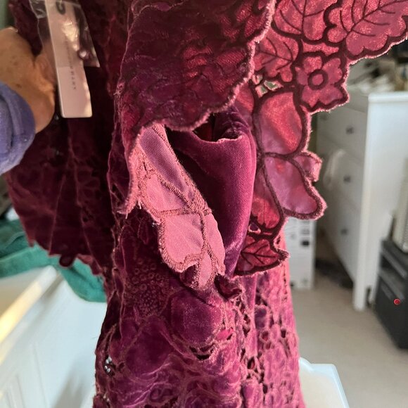 Anthropologie Burgandy Velvet Flutter Sleeve Top - Picture 6 of 9